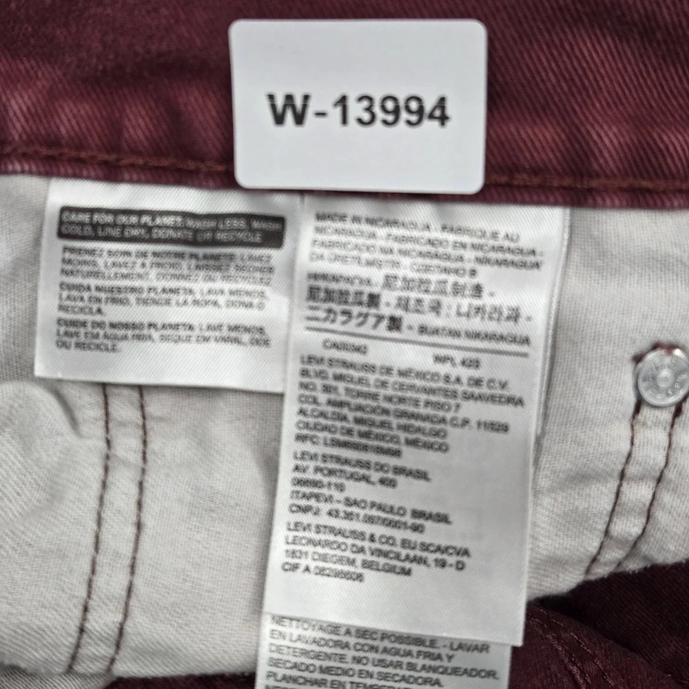 Levi's 511 Men Jeans 34X32 Burgundy Denim Slim Fit 29